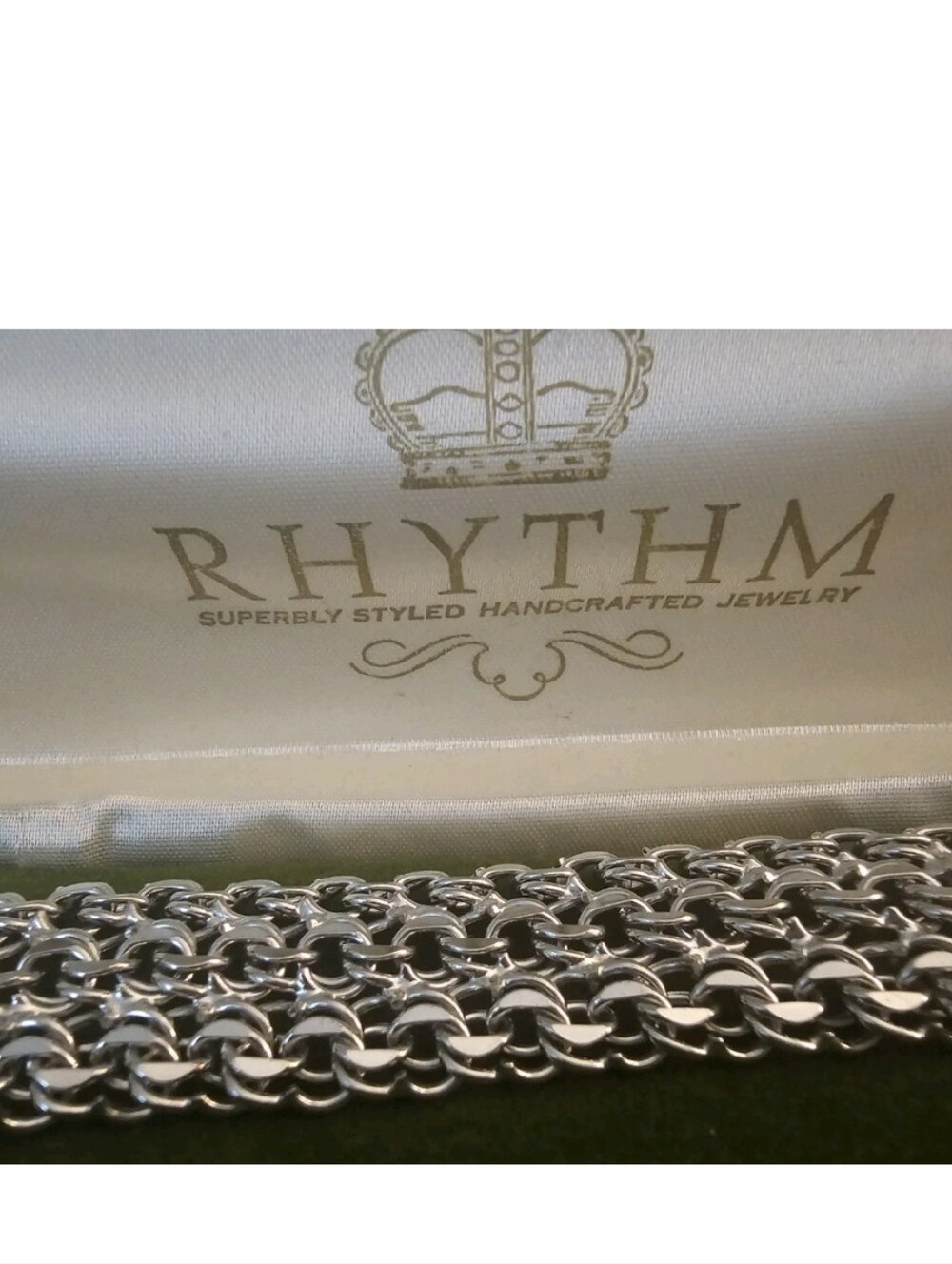 VTG NOS Sterling RHYTHM 3-Row Link 1"W Bracelet in Orig.Box 51 Grams - Picture 6 of 9